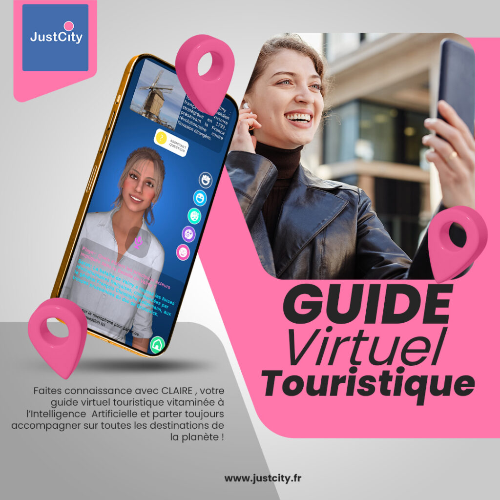 Application JustCity guide virtuel touristique avec avatar IA